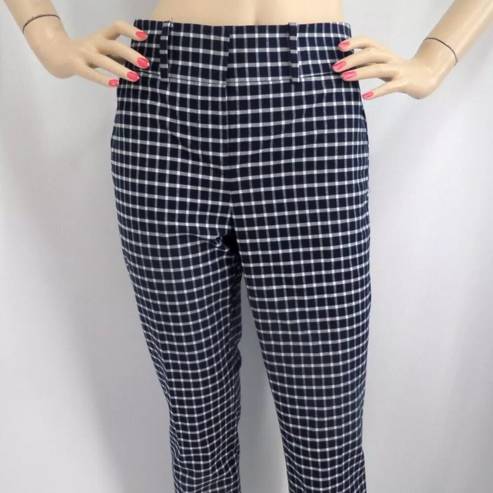 LOFT   BLUE PLAID MODERN SKINNY ANKLE CAREER CASUAL TROUSERS PANTS SZE: 6P NWT